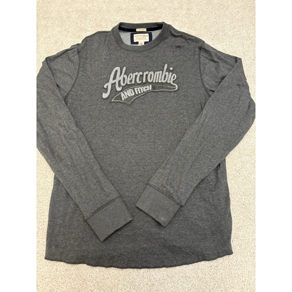 VTG Y2K Abercrombie And Fitch Muscle Long Sleeve Shirt Gray Distressed Size XXL